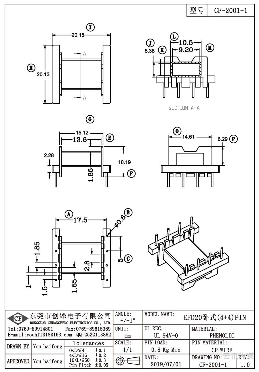 CF-2001-1/EFD20臥式(4+4)PIN