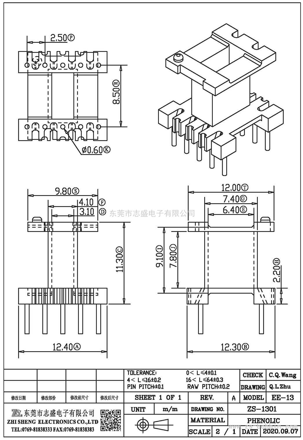 ZS-1301 立式EE-13(5+5)PIN